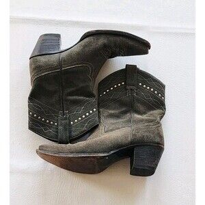 Vintage Frye Dante Suede Studded Western Bootie Distressed Green Sz 8.5